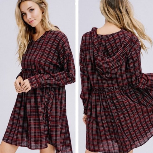 Emily - Red Checkered Hood Babydoll Dress/Top - Picture 2 of 5